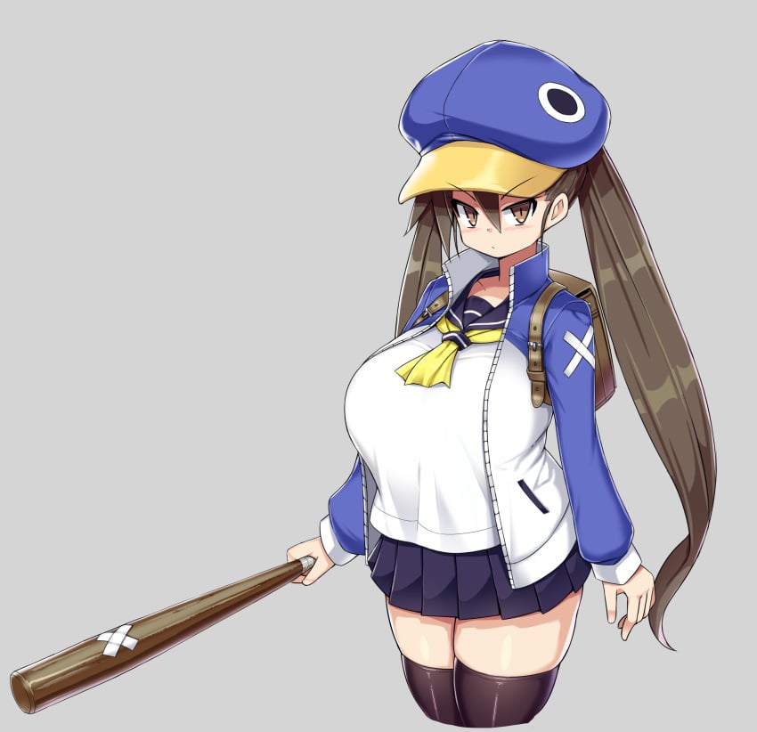 baseball_bat breasts disgaea disgaea_4 fuka_kazamatsuri fully_clothed huge_breasts large_breasts looking_at_viewer nippon_ichi_software sawati thick_thighs thighs