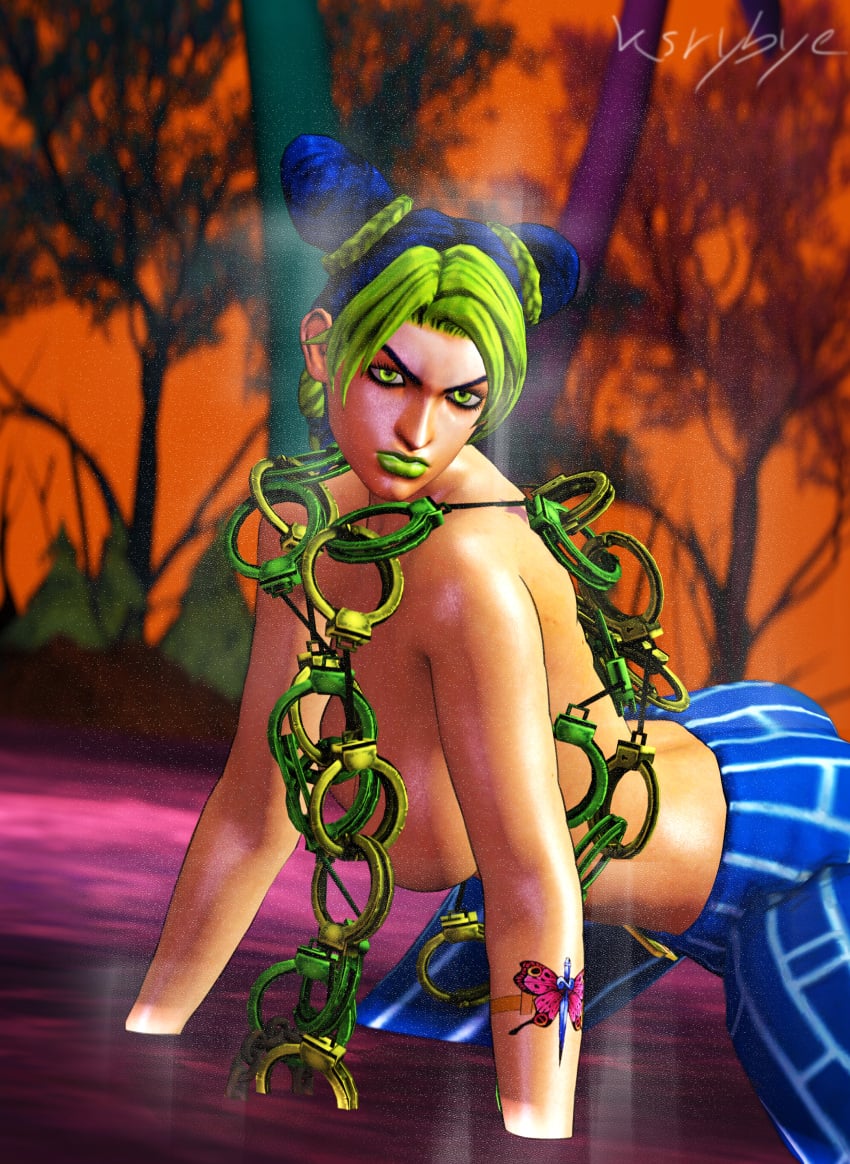 1girls 3d 3d_(artwork) female female_only green_eyes green_hair jojo's_bizarre_adventure jolyne_kujo ksrybye remake sfm solo solo_female source_filmmaker stone_ocean