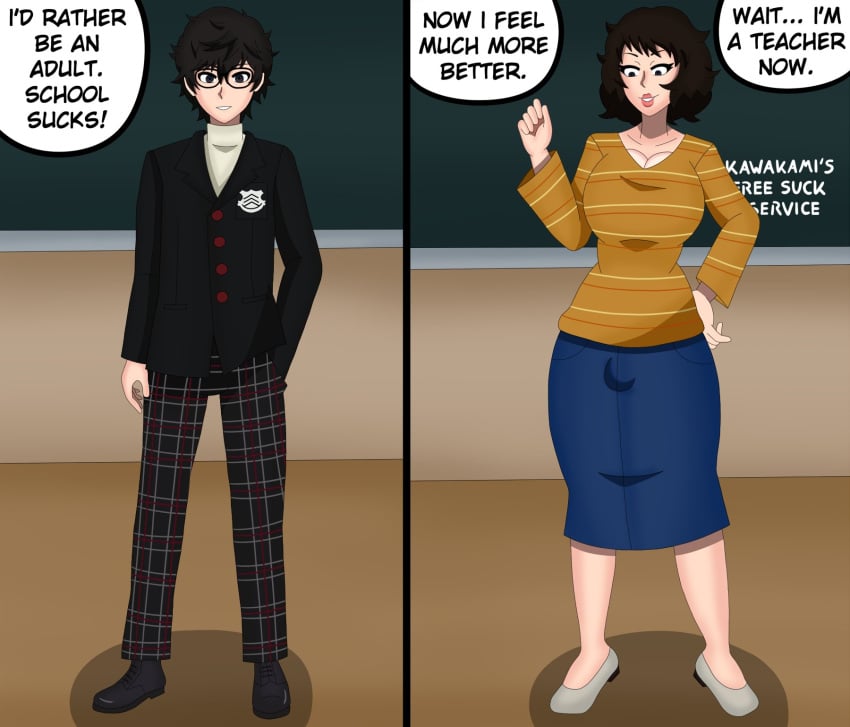 1boy 2020 bulge color fake_breasts feminization gender_transformation hinata-hime joker_(persona) mtf_transformation persona persona_5 queen_hina ren_amamiya sadayo_kawakami sissy tagme teacher