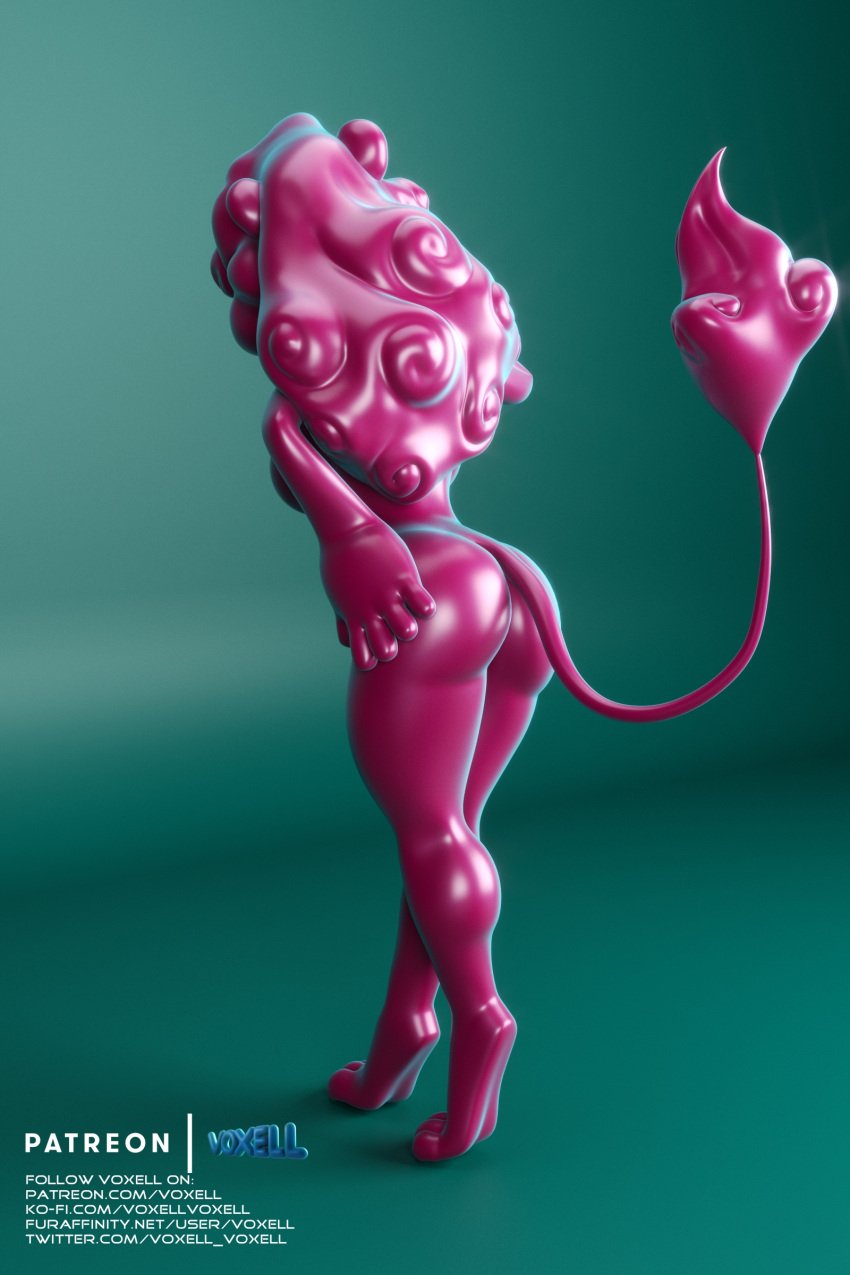 <3_eyes 2:3 absurd_res android anthro ass bose_(character) felid female heart hi_res lion machine mammal nude pantherine rear_view robot rubber solo text voxell_voxell