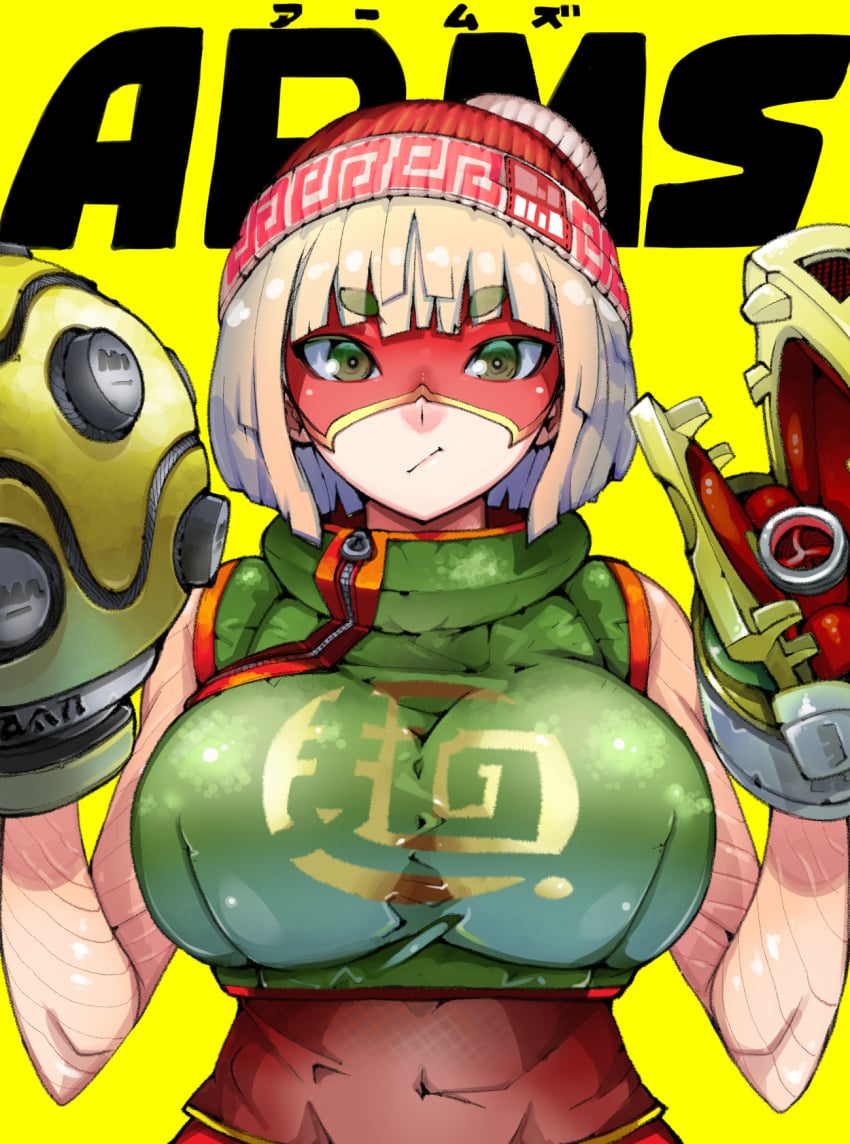 arms_(game) big_breasts bob_cut breasts busty cleavage clothed min_min_(arms) nintendo takayama_toshinori voluptuous