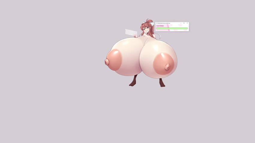 2023 attribute_slider breast_expansion breast_slider breasts_bigger_than_head breasts_bigger_than_torso breasts_out_of_clothes color doki_doki_literature_club expansion huge_areolae huge_nipples hyper_breasts looking_at_viewer metachoke monika_(doki_doki_literature_club) nipples simple_background slider smile stockings