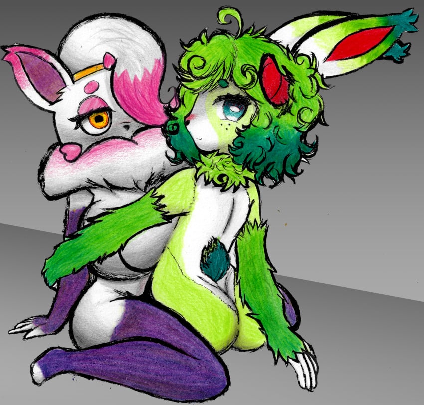 accessory anthro ass big_breasts big_butt bovid breasts caprine curvy_figure duo female female/female fur fur_collar generation_5_pokemon green_body green_fur green_hair hair hair_accessory hairpin hi_res hisuian_form hisuian_zorua horizontal_pupils horn huge_breasts huge_butt lagomorph leporid looking_at_another looking_at_viewer mammal nintendo nude on_top pink_hair pokemon pokemon_(species) pupils rabbit regional_form_(pokemon) sex sheebi sheebibites sheep simple_background sitting teal_eyes thick_thighs traditional_media_(artwork) voluptuous white_body white_fur yellow_eyes zabrina_(afc) zorua