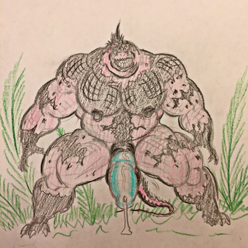 anthro balls big_muscles big_pecs big_penis blue_penis color facing_viewer front_view grape_shifter huge_cock iguana knotted_penis magnus_(grape_shifter) male male_only musclegut muscles muscular muscular_anthro muscular_arms muscular_male muscular_thighs nipple_piercing nipples pecs pencil_(artwork) penis pierced_nipples piercing precum precum_drip reptile scalie sharp_teeth solo solo_focus solo_male thick_penis thick_thighs