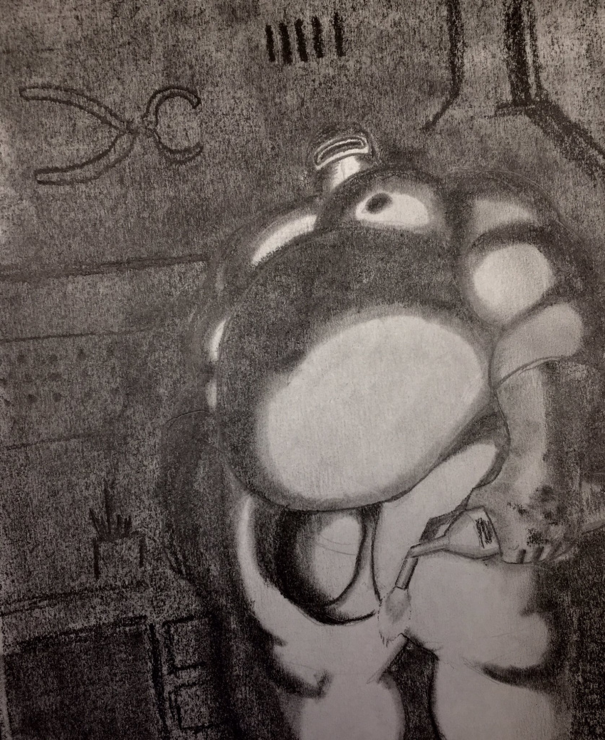 belly big_belly big_bulge blowtorch bulge gloves grape_shifter graphite_(artwork) huge_belly humanoid male male_only moobs musclegut muscular muscular_arms muscular_male nipples overweight overweight_male pencil_(artwork) shaded solo solo_focus solo_male thick_thighs welding_mask