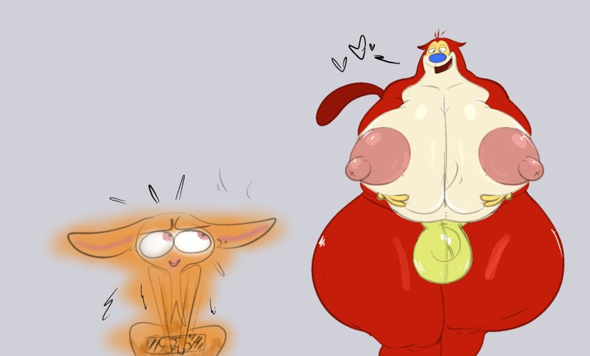 2boys aroused ballsack big_breasts breasts bulge busty_boy feline furry gay huge_breasts illis male_focus male_only nickelodeon nicktoons ren_and_stimpy ren_hoek staring_at_breasts stimpy thick_thighs wide_hips