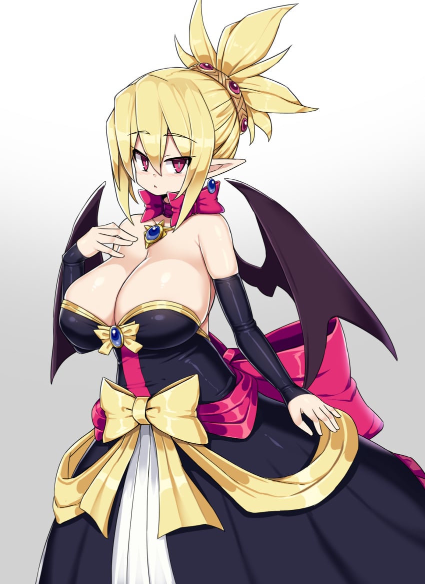 alternate_version_available breasts cleavage demon_girl demon_wings disgaea disgaea_2 dress huge_breasts large_breasts looking_at_viewer nippon_ichi_software rozalin sawati