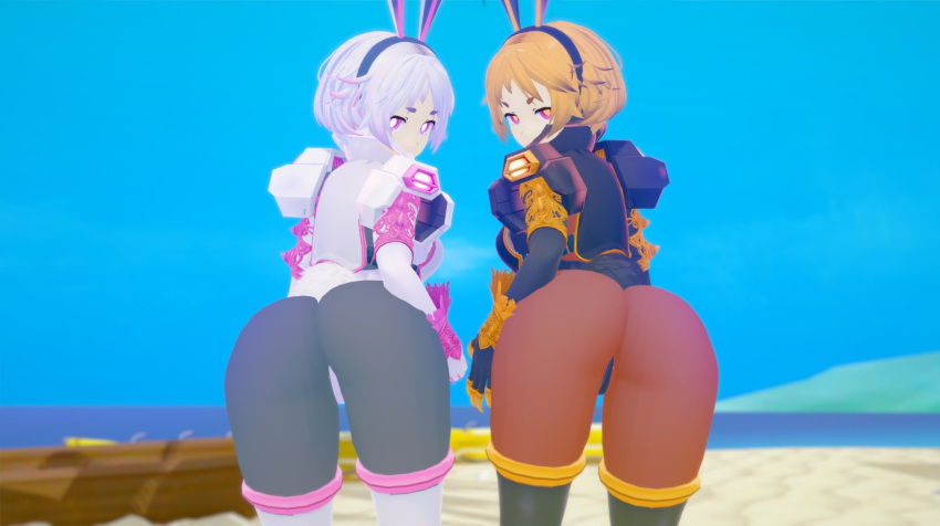 3d ass beach behind_view big_ass black_rabbit_usa bunny_ears bunny_girl disgaea disgaea_5 disgaea_rpg koikatsu multiple_girls nippon_ichi_software thick_ass thighs totenafterdark usalia_(disgaea) white_rabbit_salia