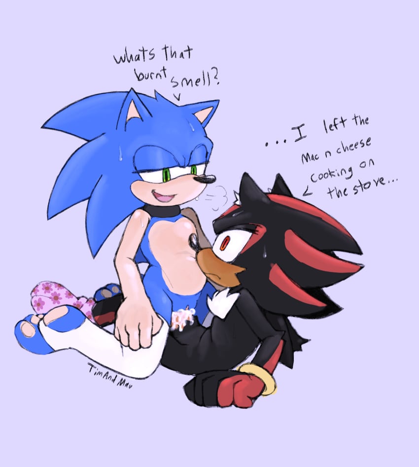 1boy 1cuntboy 2d 2d_(artwork) cowgirl_position cum cum_in_pussy cum_inside cuntboy cuntboy/male dialogue duo english_text funny gay intersex macaroni_and_cheese male/cuntboy male/male no_background penis shadow_the_hedgehog simple_background socks sonadow sonic_(series) sonic_the_hedgehog text thighhighs vagina vaginal_penetration