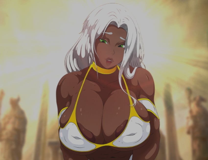 ass big_ass big_breasts breasts dark_skin enormous_ass enormous_breasts hard_nipples large_ass large_breasts long_hair mescary_(never_saint) never_saint nipples saint_voice tits_out white_hair