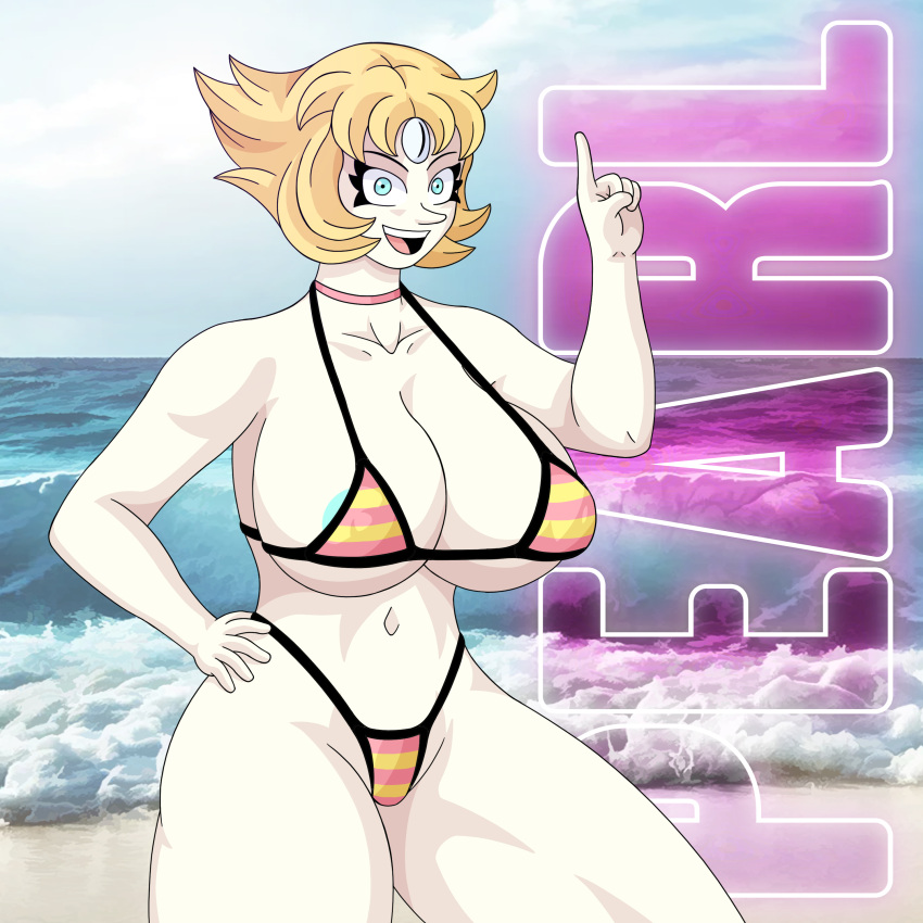 beach bikini cartoon_network female futekablon gem_(species) huge_breasts pearl_(steven_universe) solo_female steven_universe thick_thighs