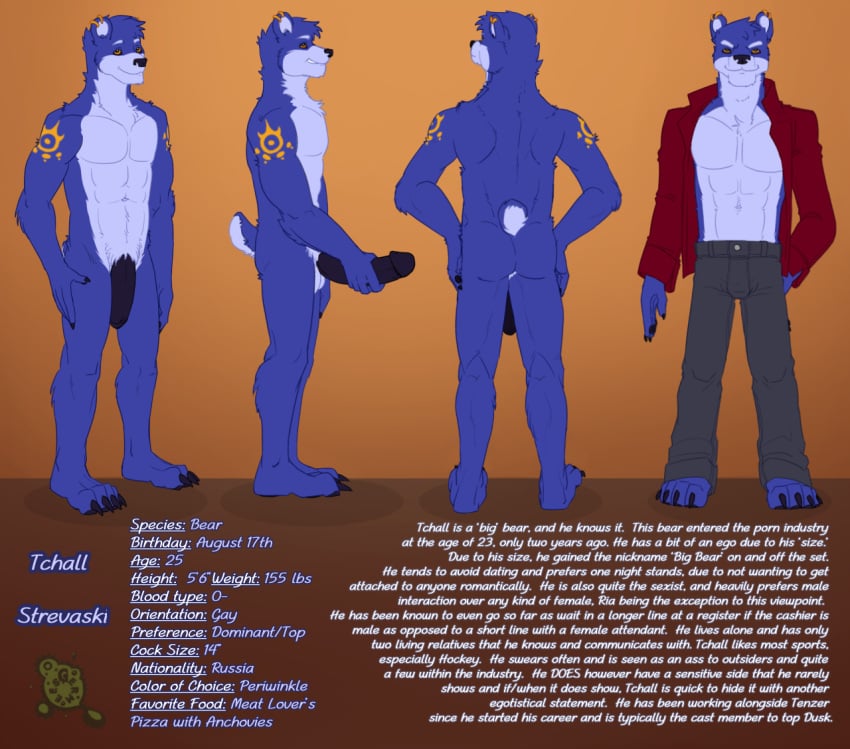 anthro bear behind_the_lens big_penis blue_body blue_fur erection fur genitals germees lightdevil male mammal model_sheet penis solo tchall turnaround webcomic