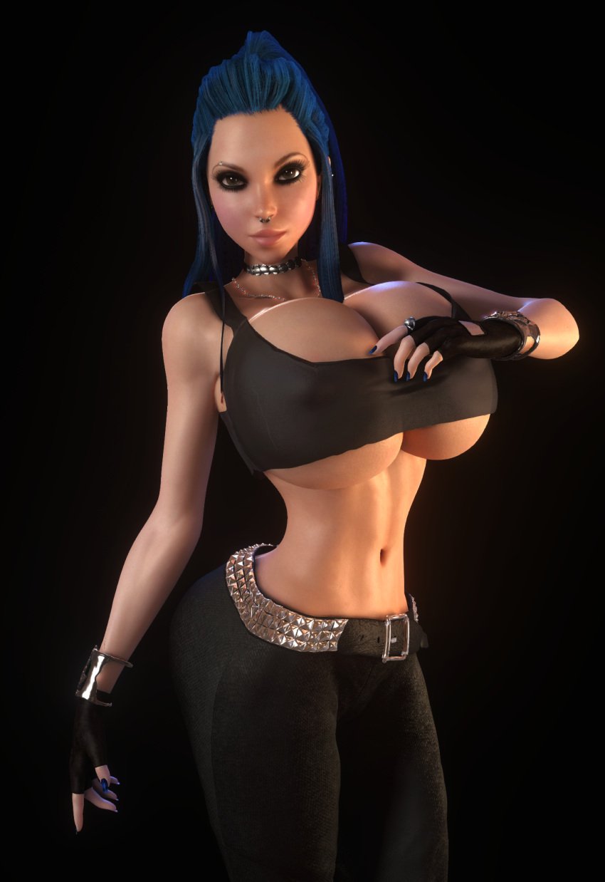 1girls 3d 3d_(artwork) ass becca_(vaako) belt big_ass big_breasts blue_hair bracelet bracelets breasts breasts_bigger_than_head choker clothed clothed_female ear_piercing female female_only female_solo fingerless_gloves gigantic_breasts gloves hourglass_figure huge_ass huge_breasts human human_female human_only large_ass large_breasts long_hair long_ponytail looking_at_viewer midriff necklace nose_piercing oc original_character overboob pants pierced_ears piercing ponytail slim_waist small_waist solo solo_female tank_top thighs thin_waist underboob vaako wide_hips