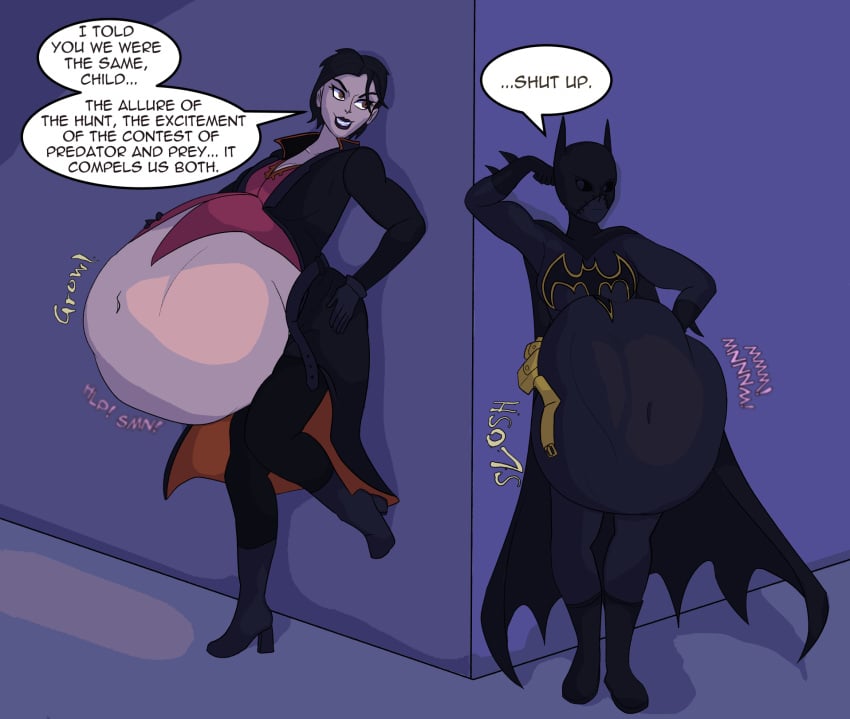 ambiguous_prey asian asian_female batgirl batgirl_(cassandra_cain) batman_(series) belly belly_bulge biceps big_belly big_belly_bulge breasts cassandra_cain costume daughter daughter_pred dc dc_comics female_pred hand_on_belly height_difference heroine lady_shiva leaning_against_wall leaning_back mother mother_and_daughter mother_pred multiple_preds muscular muscular_female older_female oral_vore phorcyz19 same_size_vore sandra_woosan sandra_wu-san smug soft_vore superheroine supervillainess unwilling_prey villainess vore vore_belly willing_pred younger_female