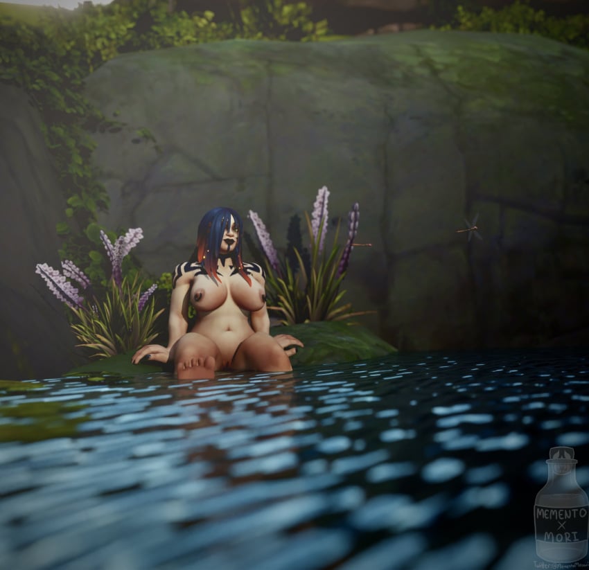 1girls 3d 3d_(artwork) breasts casual dwarf dwarf_(warcraft) female humanoid large_breasts mementomeowi multicolored_hair nipple_piercing nude outdoors pale_skin partially_submerged piercing pussy shortstack solo_focus tattoo warcraft water world_of_warcraft