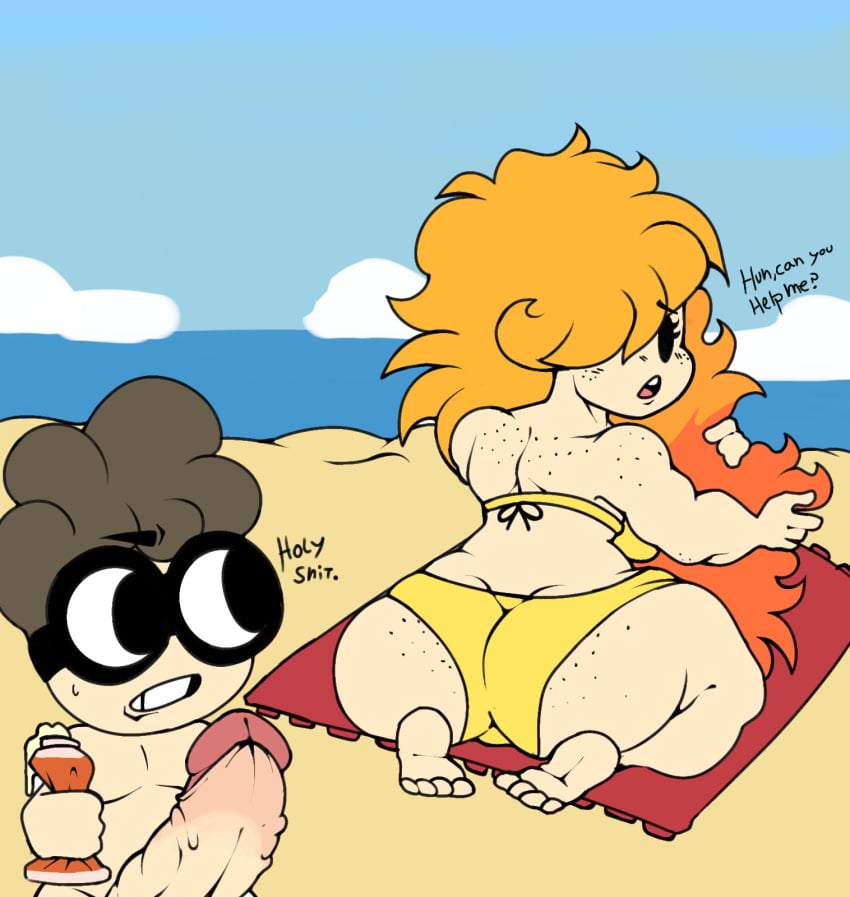 1boy 1girls ass beach big_penis bikini clothed_female_nude_male female gakka glasses long_hair looking_at_partner looking_back male naked nerd_(nerd_and_jock) nerd_and_jock_(webcomic) nude nude_male orange_hair penis redraw sussy_thingss tiger_(nerd_and_jock)