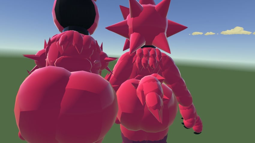 2boys 3d 3d_(artwork) 3d_model ass ass_focus background background_sky big_ass big_butt blixer claws fur gay jsab just_shapes_and_beats lycanthropy lycanthropy(jsab) recroom recroom-nsfw red_body red_fur red_tail rentherennn spike_collar spiked_collar spikes thighhighs thighs vr vr_media