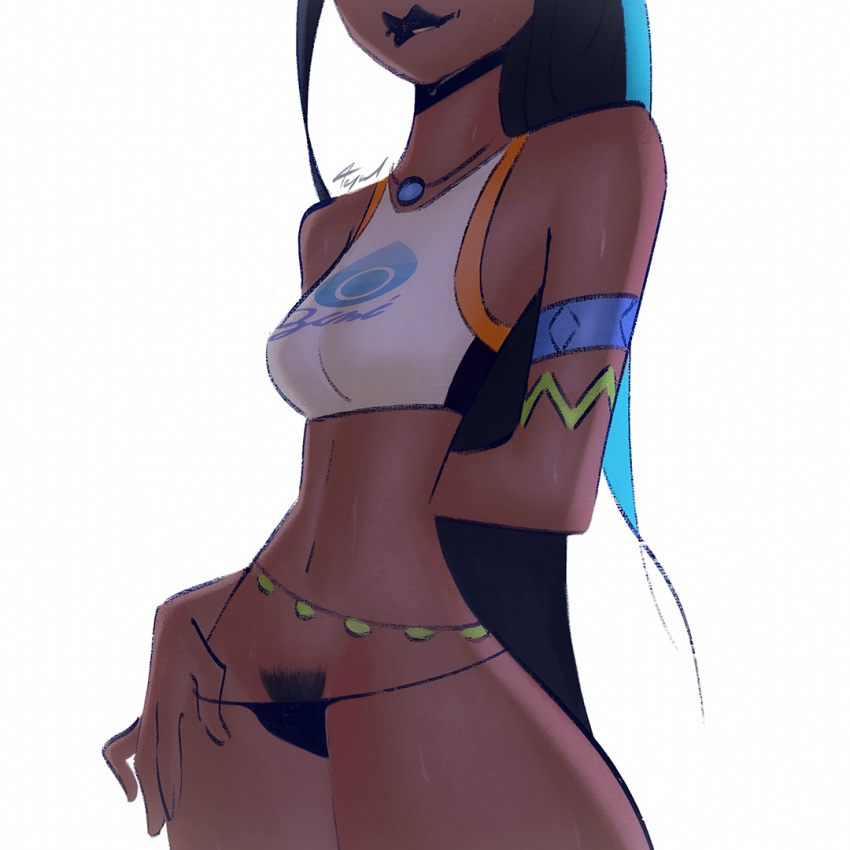 1girls biting_lip black_hair casual clothing dark-skinned_female dark_hair dark_skin eyes_out_of_frame female flat_chest flat_chested game_freak human inviting inviting_to_sex lips lipstick looking_at_viewer looking_pleasured nessa_(pokemon) nintendo nintendo_switch no_pants panties panties_aside panties_down panties_only pokemon pokemon_ss pokemon_trainer pubic_hair pulling_clothing pulling_down_panties pulling_panties pulling_panties_down pussy pussy_hair seductive seductive_look seductive_smile shoulder_length_hair small_breasts tan_body tan_skin tequilanart topwear_only video_games wanting_sex