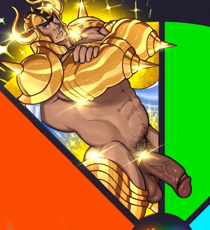 abs armor bara big_penis cock_ring flaccid gay helmet horn male_only muscle muscular pecs quuynart saint_seiya solo solo_male taurus_aldebaran veiny_penis yaoi