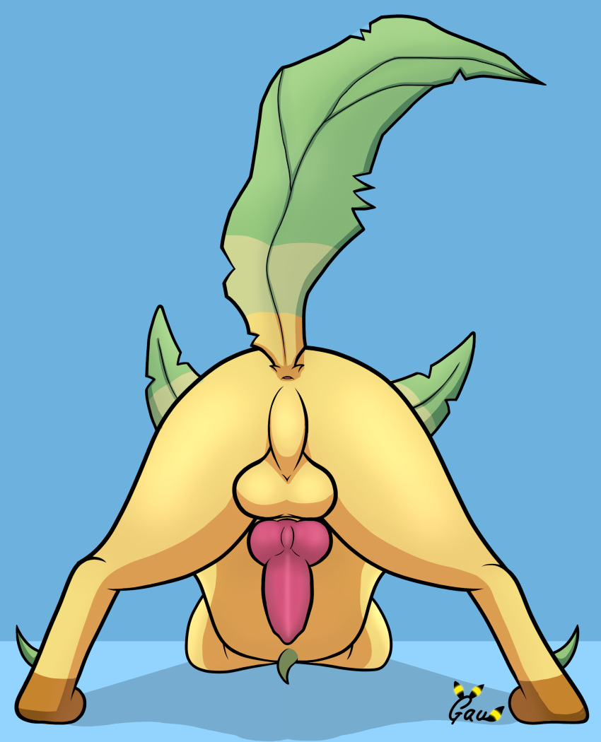 absurd_res animal_genitalia animal_penis anus ass balls canine_genitalia canine_penis digital_media_(artwork) eeveelution erection everstone_guild feral gau_(artist) generation_4_pokemon genitals hi_res leafeon male nintendo penis pokemon pokemon_(species) pokemon_mystery_dungeon presenting presenting_hindquarters presenting_penis priar_(gau) simple_background solo