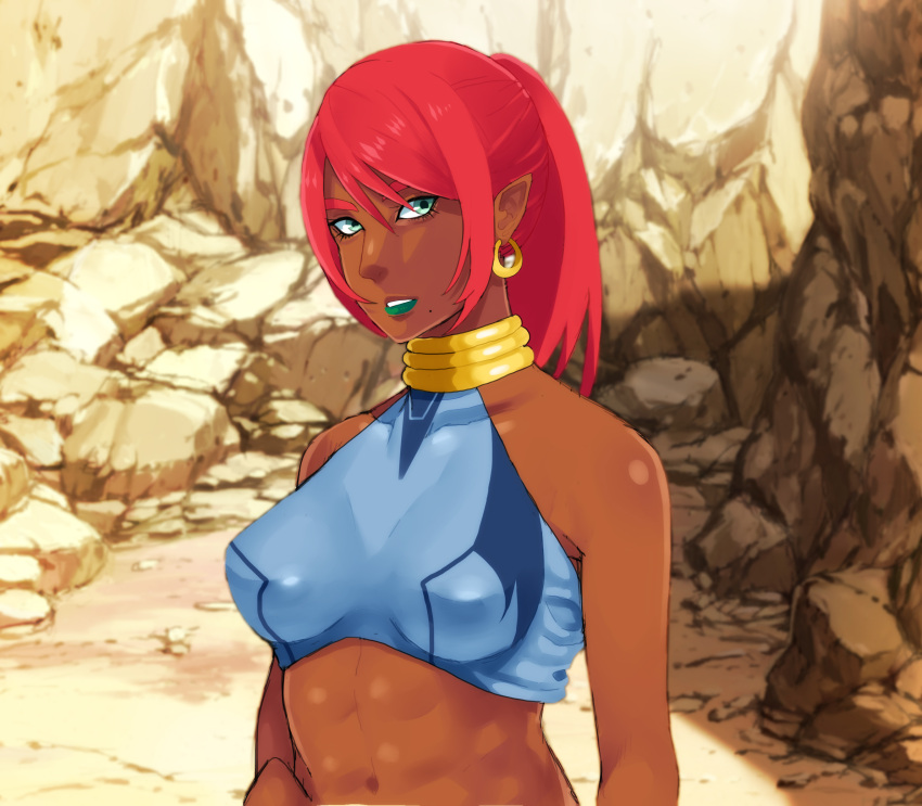 breasts crossover dark-skinned_female female gerudo lips menma911 metroid red_hair samus_aran the_legend_of_zelda