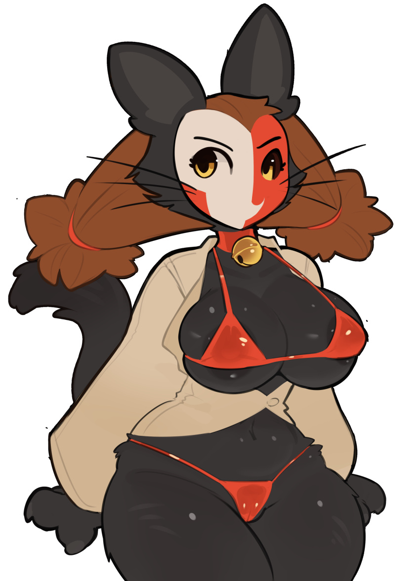 1girls big_breasts black_body black_skin brown_hair cat_ears cat_tail catgirl drawfag drawthread_request female female_focus female_only huge_breasts joel_g string_bikini string_panties the_shepherd_(ena) thick_thighs transparent_background