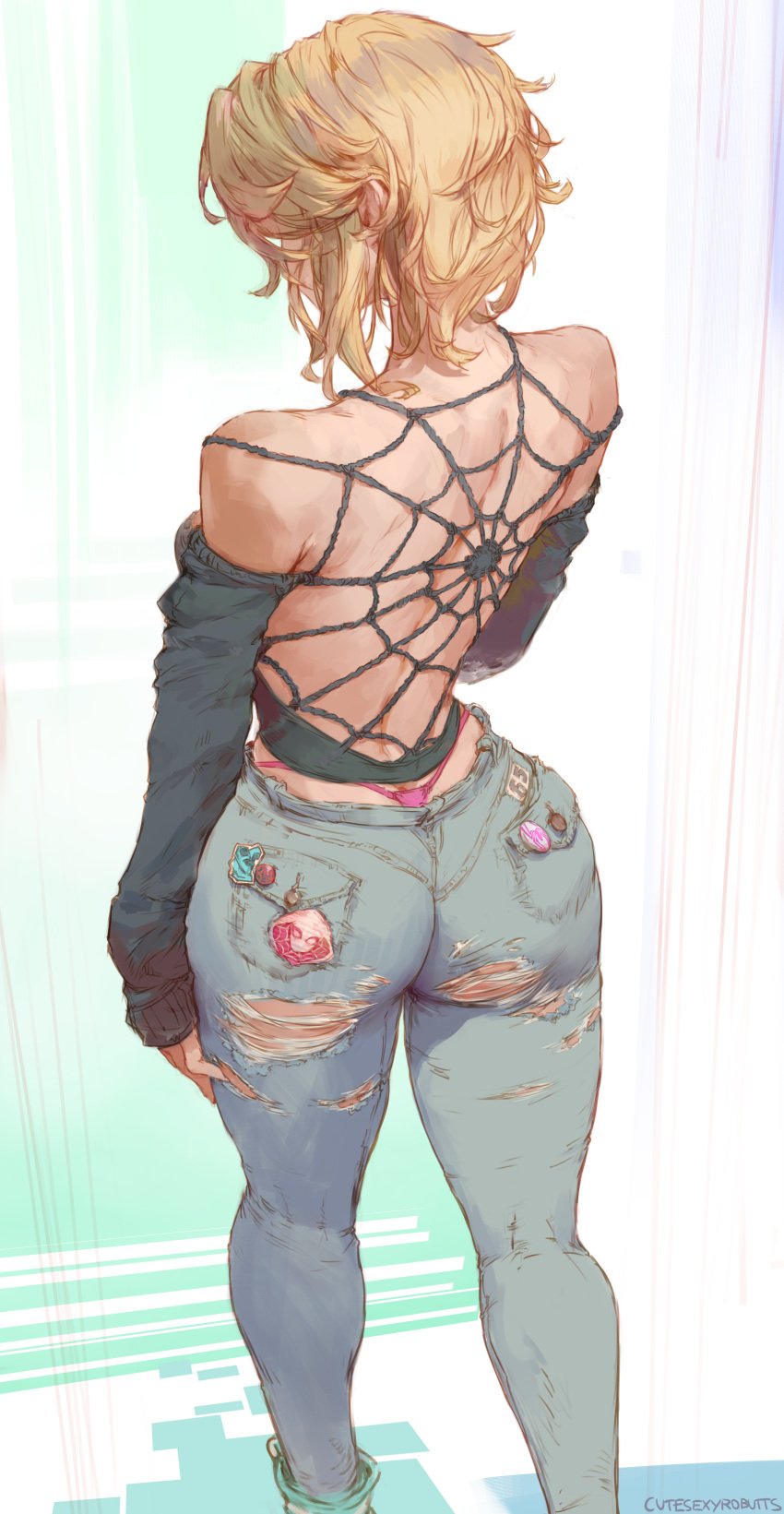 1girls absurdres ass big_ass big_butt blonde_hair breasts clothed cutesexyrobutts dat_ass female gwen_stacy jeans light-skinned_female marvel marvel_comics sony_pictures_animation spider-man:_across_the_spider-verse spider-man:_into_the_spider-verse spider-man_(series)