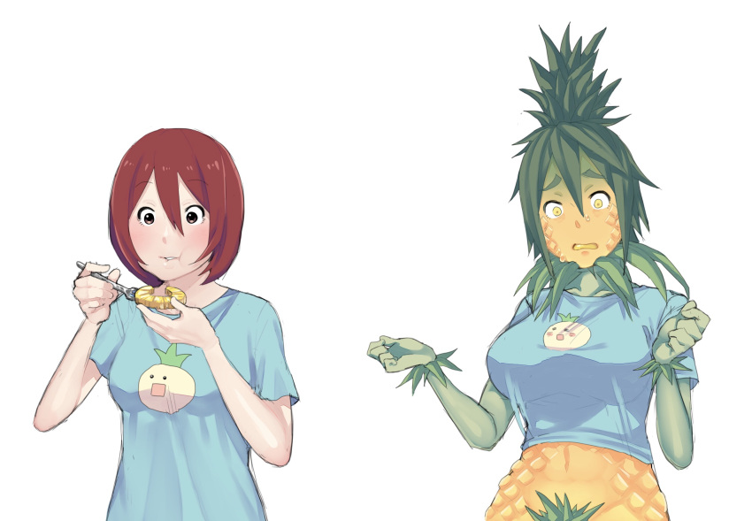 breast_expansion female hair_color_change hair_growth horrified large_breasts menma911 midriff navel pineapple plant_transformation pubic_hair skin_color_change species_transformation transformation