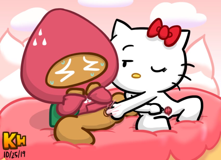 2019 2girls cookie_run cookie_run_kingdom cookie_run_ovenbreak crossover hello_kitty hello_kitty_(character) hello_kitty_(series) kitty_white minigirl multiple_girls sanrio strawberry_cookie tagme