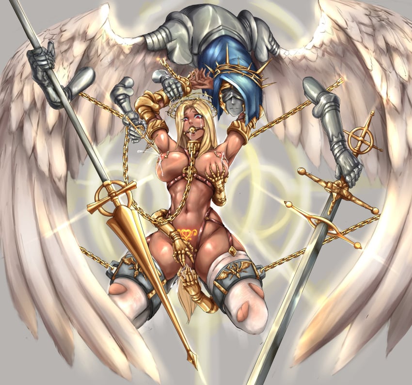 1girls bondage chained chains cleric female lactation pubic_tattoo seraphim sirpetus straight sword tagme warhammer_(franchise) warhammer_fantasy wings womb_tattoo