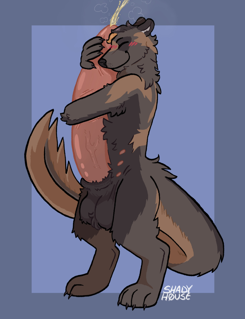 absurd_res anthro balls belly_nipples big_penis big_tail blush blush_lines bodily_fluids brown_body brown_fur domestic_ferret embrace fur genital_fluids genitals hi_res hug huge_cock hugging_penis hybrid hyper hyper_genitalia hyper_penis mammal mephitid mustelid musteline nipples nonbinary_(lore) orange_body orange_fur peeing penis penis_hug precum shadyhouse skunk solo spotted_skunk tail tan_body tan_fur true_musteline urinating_male urination urine urine_stream weasel