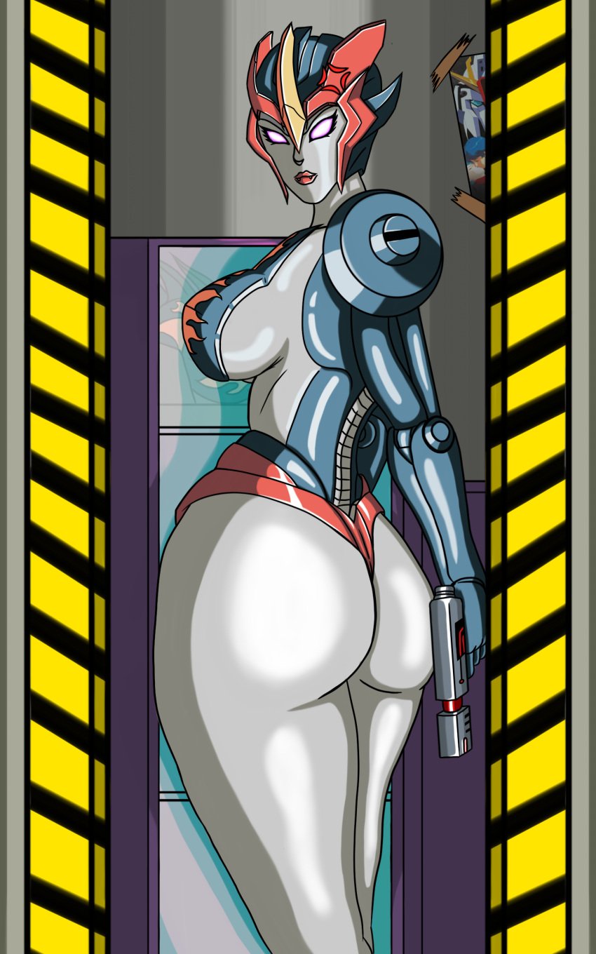 1girls ass big_ass big_butt blitzgp02 boobs breasts butt female female_only flamewar grey_body grey_skin gun medium_breasts orange_lipstick orange_panties panties pink_eyes pistol robot robot_girl robot_humanoid sideboob thick_thighs tits transformers transformers_idw