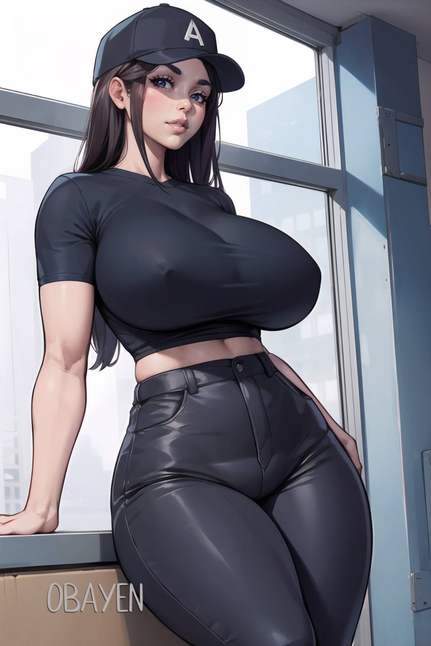 1girls ai_generated big_ass big_breasts big_butt black_eyes black_hair blonde_hair breasts child_bearing_hips female female_focus female_only huge_ass huge_breasts human looking_at_viewer nipple_bulge nipples nipples_visible_through_clothing obayen solo solo_female tight_clothing wide_hips