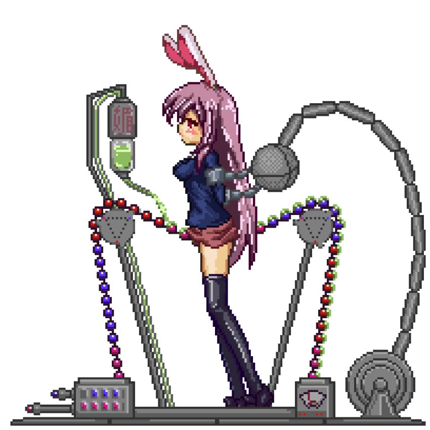 animated bead_sex_machine beads blush bondage bunny_ear crotch_rub cruelty_to_animals female lowres machine monikano pixel_art reisen_udongein_inaba sex_machine sprite thighhighs touhou transparent_background