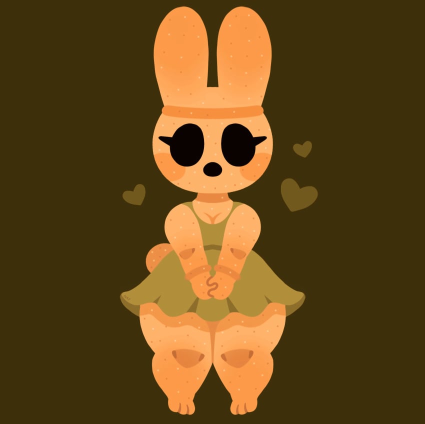 1:1 1girls animal_crossing anthro barefoot black_eyes breasts brown_body clothed clothing coco_(animal_crossing) dress female female_only front_view full_body furry green_dress heart hi_res lagomorph leporid looking_at_viewer naycelium nintendo open_mouth rabbit rabbit_ears shortstack simple_background small_breasts solo standing thick_thighs video_games wide_hips