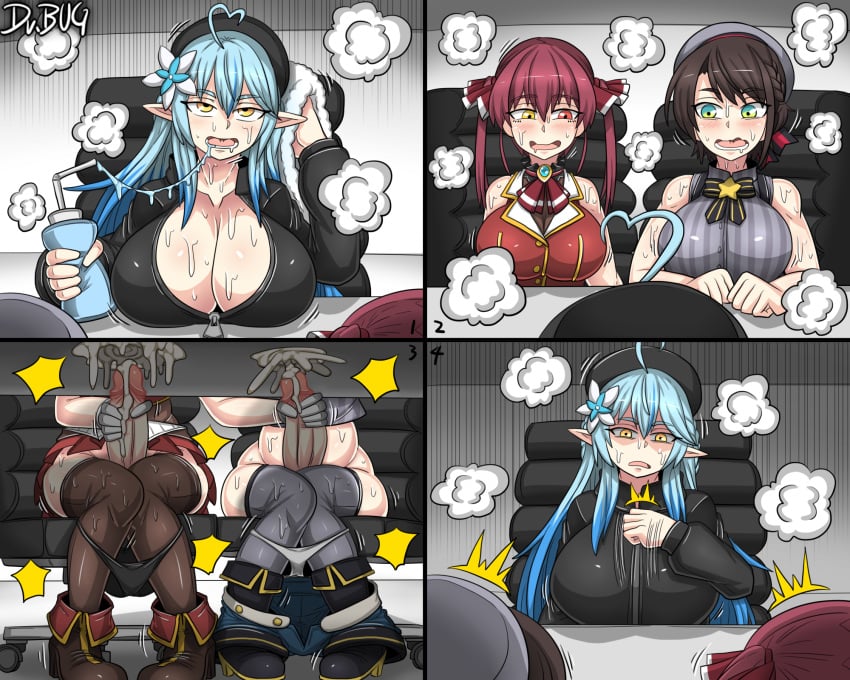 1girls 2futas ahoge big_breasts black_hair blue_hair bottomless braid breasts caught caught_in_the_act caught_masturbating cleavage clothed clothed_masturbation clothing cum cum_on_furniture cumshot dr.bug drooling ejaculation erection erection_under_clothes erection_under_skirt female fully_clothed futa_on_futa futa_with_female futanari gradient_eyes group hair_flower hair_ribbon handjob handjob_under_table hat heterochromia hololive houshou_marine huge_breasts huge_cock human large_breasts legs_together light-skinned_female light-skinned_futanari light_skin long_hair masturbation mostly_nude oozora_subaru orgasm panties panties_around_legs panties_down partially_clothed penis penis_out penis_under_clothes penis_under_skirt pointy_ears red_hair saliva_string saliva_trail short_hair skirt stealth_handjob stealth_masturbation stealth_sex stockings sweat sweatdrop sweating sweaty sweaty_breasts thighhighs twintails uncensored under_the_table virtual_youtuber yukihana_lamy