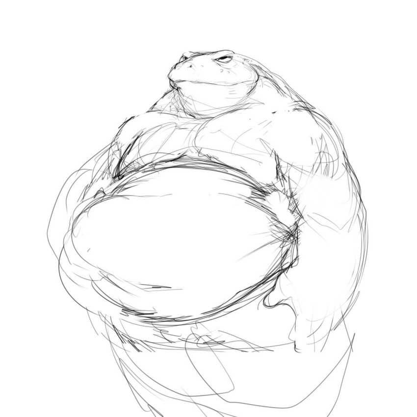 amphibian anthro azathura belly big_belly faim_(zoidzane) frog hand_on_belly male male_only overweight overweight_male sketch solo solo_focus solo_male