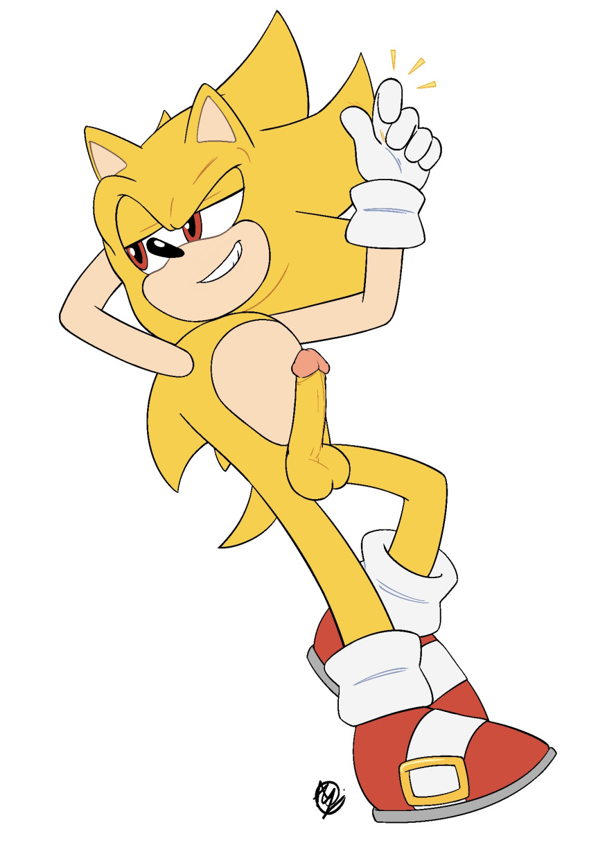 1boy balls erection innotsu male_only penis red_eyes seductive solo solo_male sonic_(series) sonic_the_hedgehog sonic_the_hedgehog_(series) super_sonic yellow_fur