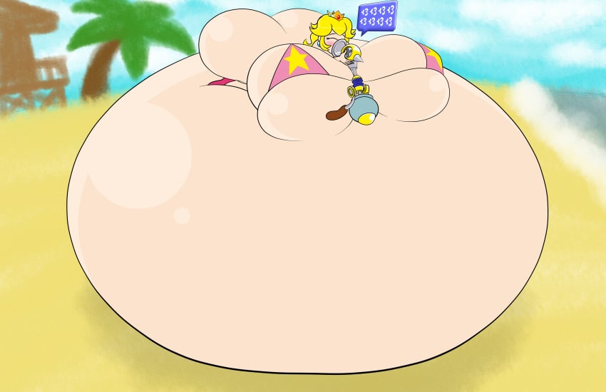 1girls ass belly belly_blob bikini bikini_top blonde_hair breasts crown fat female female_focus female_only fludd heart heels hyper hyper_ass hyper_belly hyper_breasts hyperflannel inflation large_ass large_belly large_breasts mario_(series) nintendo obese obese_female overweight overweight_female princess princess_peach stomach super_mario_sunshine text_box text_bubble water_inflation weight_gain