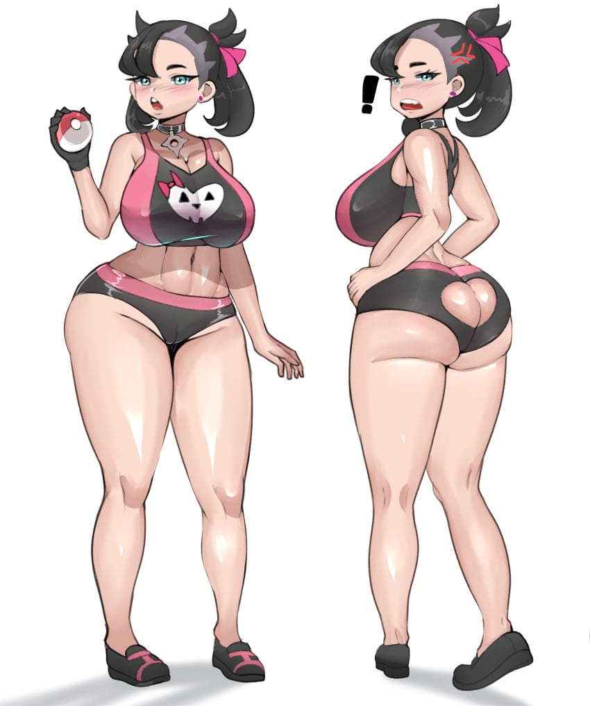 1girls aged_up ass ass_cutout booty_shorts breasts bubble_butt female fladdykin large_breasts latest light light-skinned_female light_skin long_hair marnie_(pokemon) nintendo pokemon pokemon_ss short_shorts shorts sports_bra sportswear thick_thighs twintails