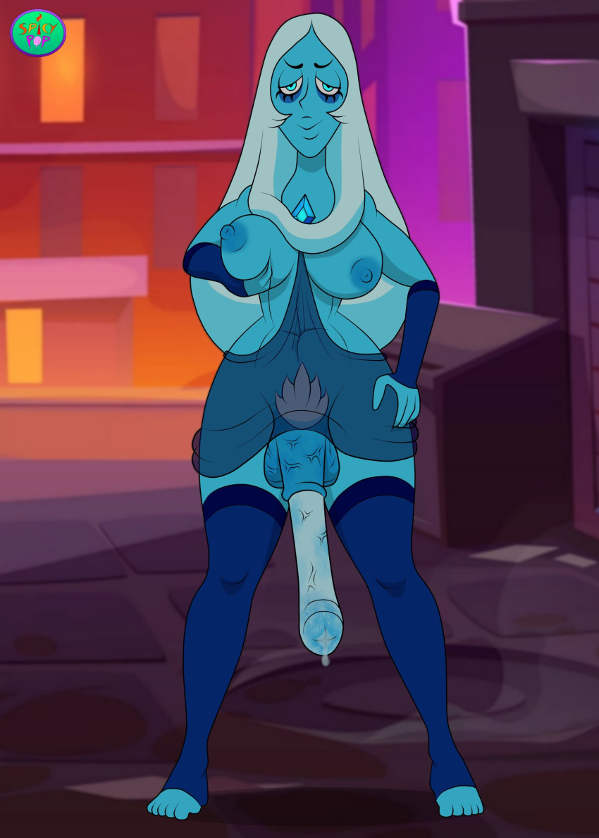 alternate_version_available big_breasts blue_body blue_diamond_(steven_universe) blue_eyes blue_hair blue_skin cartoon_network diamond_authority futa_only futanari gem_(species) grabbing_own_breast hand_on_hip humanoid long_hair looking_at_viewer pubic_hair solo_futa spicypop steven_universe