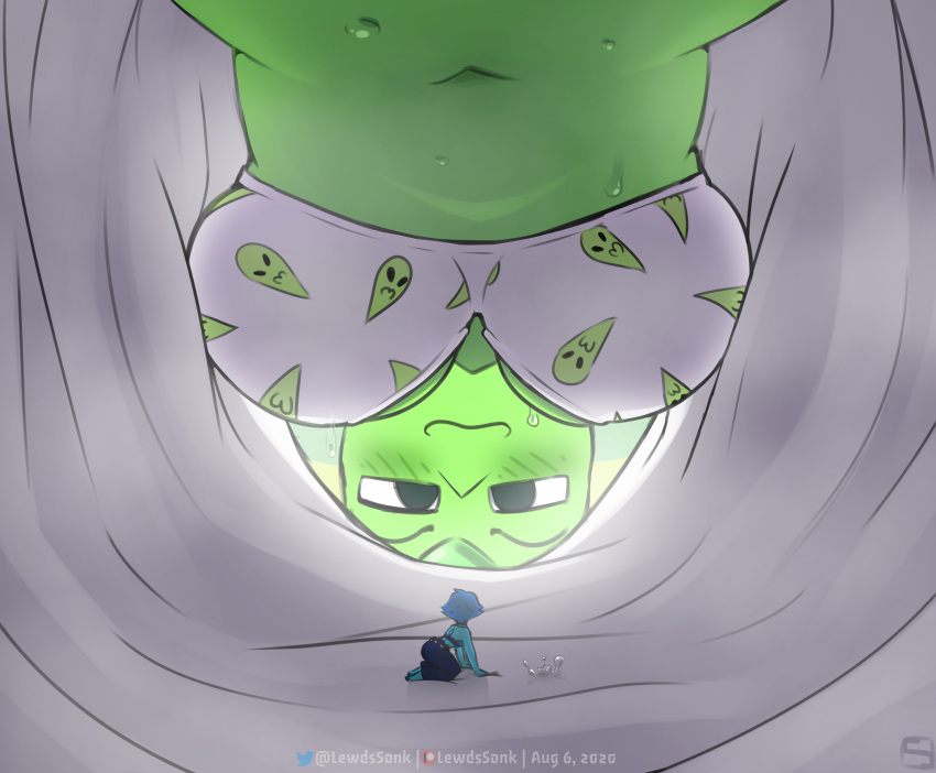 alternate_version_available breasts cartoon_network gem_(species) giantess green_skin inside_clothing lapis_lazuli_(steven_universe) lewdssonk peridot_(steven_universe) steven_universe sweat