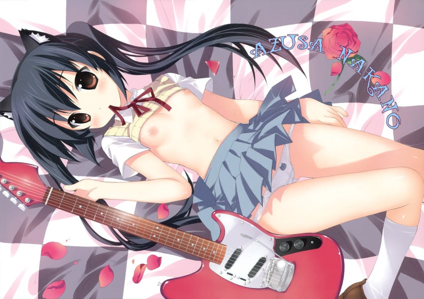 azusa_nakano_(k-on!) cameltoe character_name essentia fixed fujima_takuya human human_only k-on! nekomimi nipples oppai panties school_uniform shirt_lift