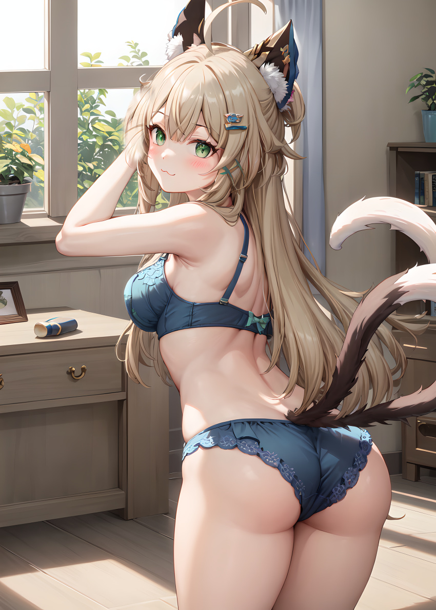 1girls ai_generated ass big_ass big_breasts big_thighs blush breasts cat_ears cat_tail catgirl female genshin_impact green_eyes huge_ass huge_thighs kirara_(genshin_impact) large_ass large_thighs lingerie nude nude_female subaruarm thick_thighs thighs underwear voluptuous