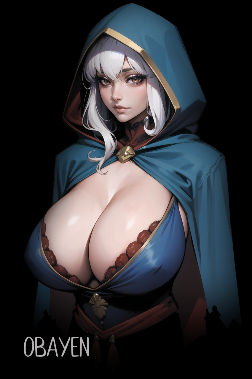 1girls ai_generated big_breasts breasts breasts_bigger_than_head female female_focus female_only fully_clothed gigantic_breasts huge_breasts nipple_bulge nipples obayen robe solo solo_female solo_focus white_hair wide_hips wizard