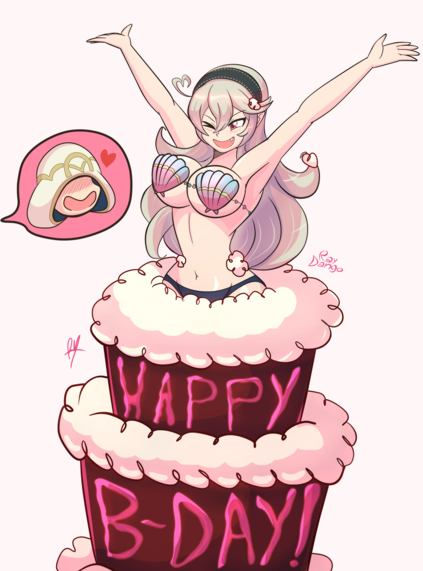 1girls ;d absurd_res absurdres alternate_costume artist_name bikini birthday birthday_cake blonde_hair cake cake_stripper coming_out_of_cake corrin_(fire_emblem) corrin_(fire_emblem)_(female) female female_focus fire_emblem fire_emblem_cipher fire_emblem_fates fire_emblem_heroes gift hair_ornament hairband heart hi_res highres kiran_(fire_emblem) large_breasts long_hair nintendo oerba_yun_fang official_alternate_costume one_eye_closed popping_out_of_cake presenting raydango red_eyes seductive shell_bikini sideboob suprised underboob watermark wink