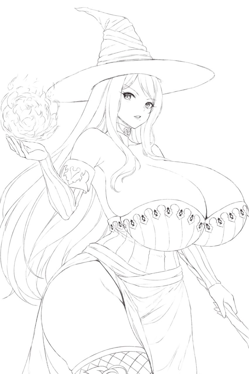 1girls absurd_res alternate_costume bare_shoulders big_breasts breasts busty cleavage cleavage_overflow clothed collar cosplay costume curvaceous curvy_body curvy_figure detached_sleeves dragon's_crown exposed_thighs feet_out_of_frame female fire fire_emblem fire_emblem_engage flame fusion_cosplay hat hip_vent huge_breasts ivy_(fire_emblem) kaitofuuma line_art logo_on_clothes long_hair nintendo no_gloves rose solo solo_female sorceress_(dragon's_crown) sorceress_(dragon's_crown)_(cosplay) staff stockings thick_thighs thick_thighs_save_lives thighs voluptuous voluptuous_female witch witch_hat