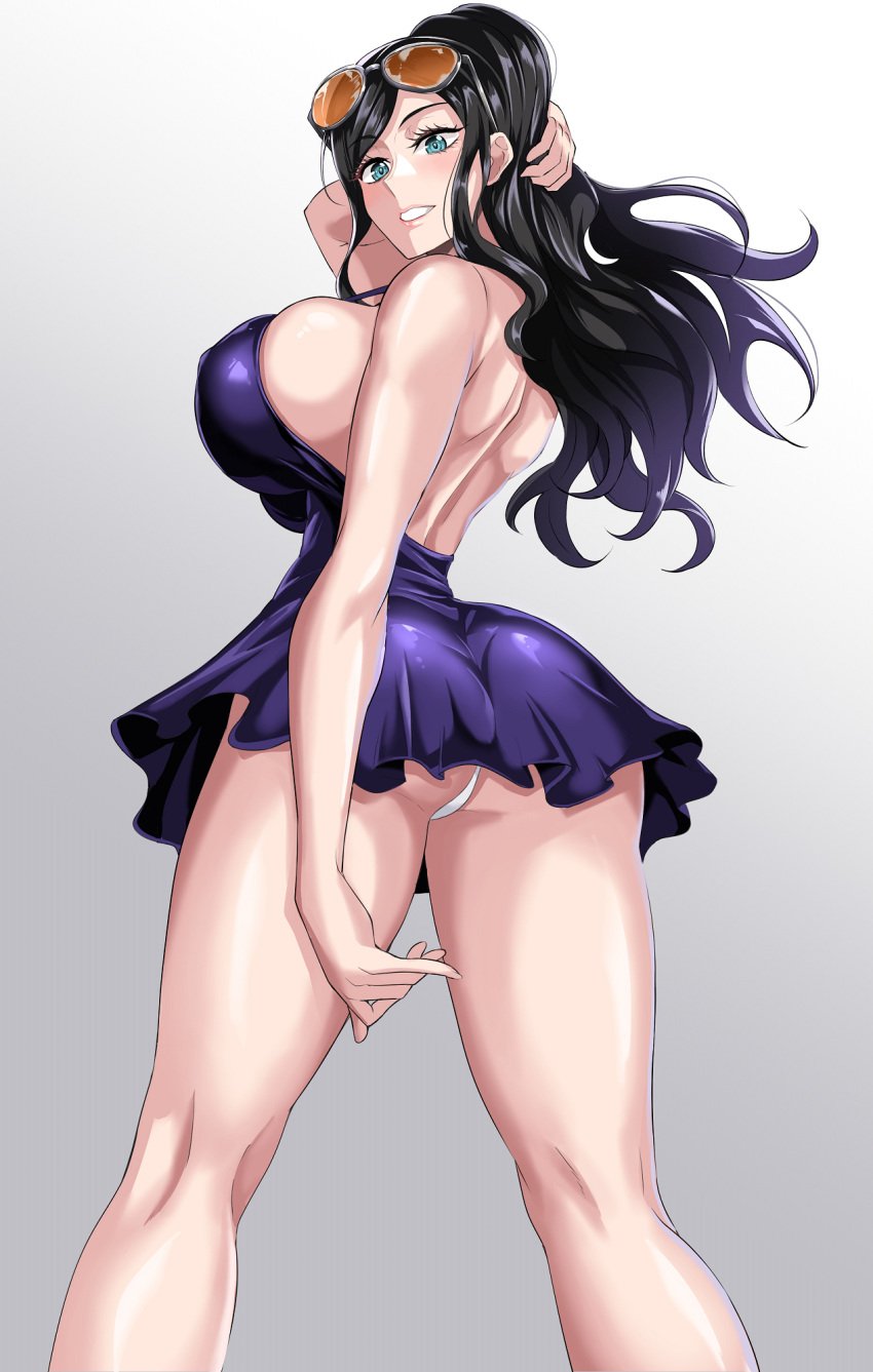 1girls 2023 ass big_ass big_breasts big_butt black_hair blue_eyes breasts cleavage dress dressrosa female female_focus female_only hi_res high_resolution highres huge_breasts jet_puri large_ass large_breasts large_butt light-skinned_female light_skin long_arms long_hair nico_robin one_piece overflowing_breasts panties post-timeskip shades sideboob simple_background solo solo_female solo_focus sunglasses sunglasses_on_head top_heavy upskirt