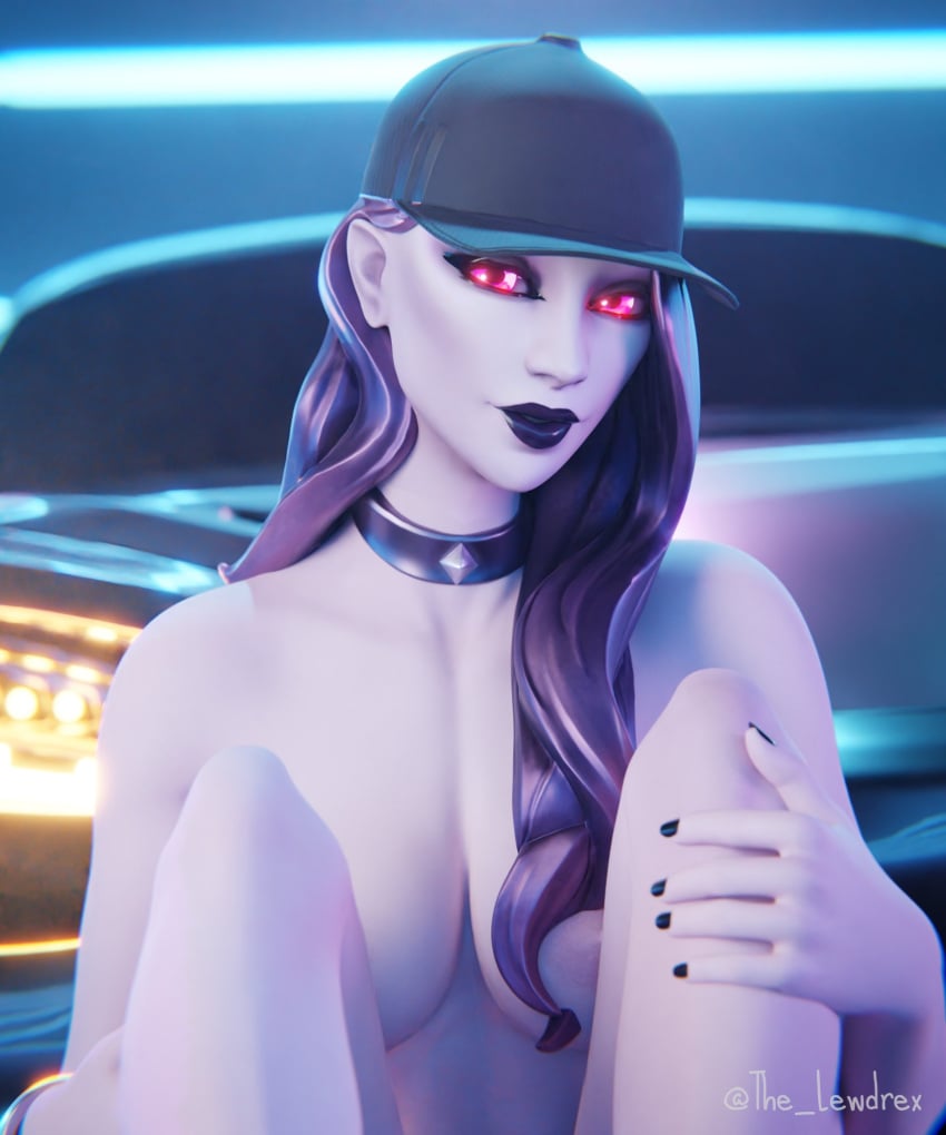 1girls 3d areolae blender breast_peek breasts cap car choker close-up detailed_background dusk_(fortnite) epic_games female female_focus female_only fortnite fortnite:_battle_royale glowing glowing_eyes headwear highres lewdrex long_hair looking_at_viewer mclaren mclaren_p1 medium_breasts midnight_dusk_(fortnite) nipples on_floor pale-skinned_female pale_skin pose posing presenting purple_hair seductive seductive_eyes seductive_look seductive_smile sitting vampire vampire_girl watermark