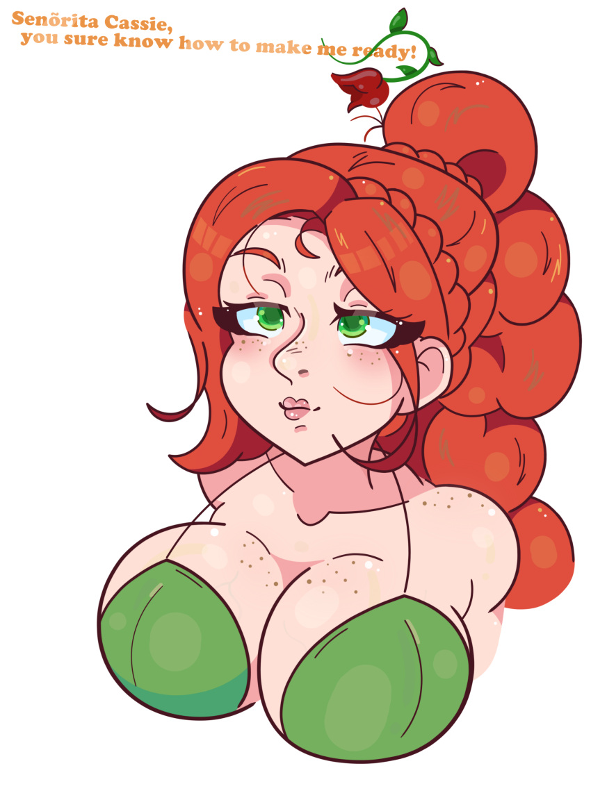 1boy 1boy1girl 1girls big_breasts bikini breasts cassie_(paladins) female female_focus fernando_(paladins) freckles green_eyes mett_04 paladins paladins_champions_of_the_realm red_hair smile straight tied_hair veiny_breasts